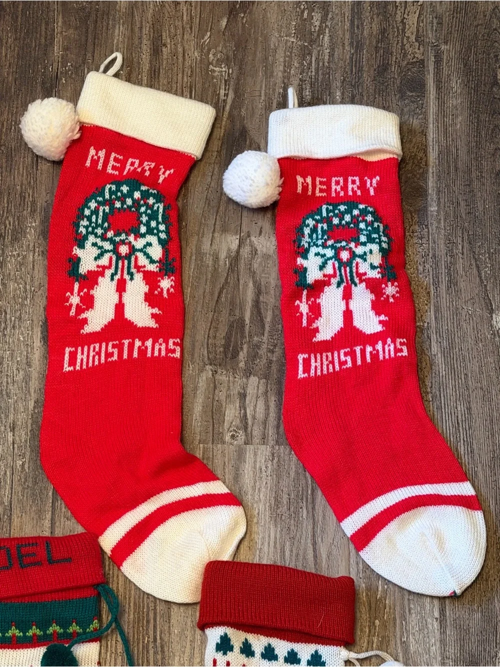 Vintage Knit Christmas Stockings Set Of 6